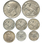 Regno d'Italia, Vittorio Emanuele III (1900-1943), Lotto di 7 monete da 5 e 10 Lire, si segnala: 10 Lire 1926 (Rara SPL), 10 Lire 1928 due rosette (RR...