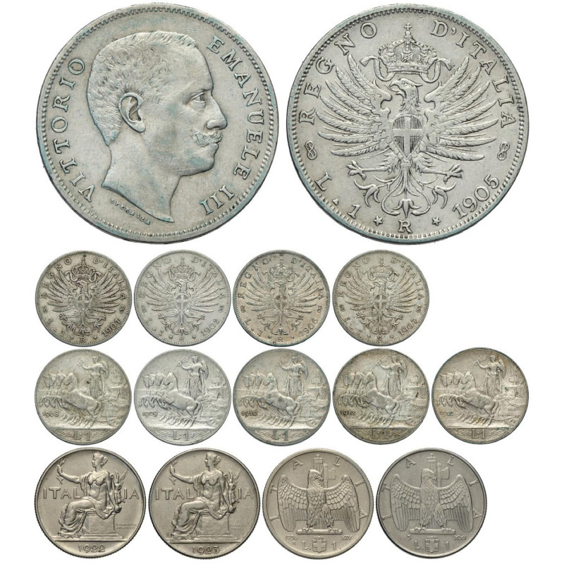 Regno d'Italia, Vittorio Emanuele III (1900-1943), Lotto di 14 monete differenti...