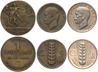 Regno d'Italia, Vittorio Emanuele III (1900-1943), Lotto di 3 curiosità numismatiche: 5 Centesimi 1931 con cifra 3 retrograda e capovolta; 5 Centesimi...