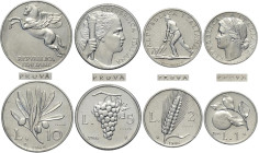 Repubblica Italiana, Monetazione in Lire (1946-2001), Serie Prova 1946, 10, 5, 2 Lire, Lira. RRR Al mm 29, 26.7, 24.1, 21.6, g 3, 2.5, 1.75, 1.25. Ins...
