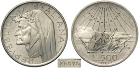 Repubblica Italiana, Monetazione in Lire (1946-2001), 500 Lire 1965 Prova, RR Ag mm 29 g 11,00 FDC