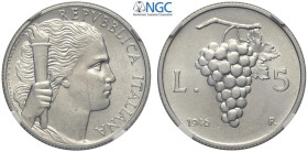 Repubblica Italiana, Monetazione in Lire (1946-2001), 5 Lire 1946, RR It mm 26,7 g 2,50 in Slab NGC MS63