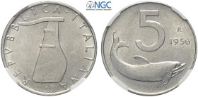 Repubblica Italiana, Monetazione in Lire (1946-2001), 5 Lire 1956, RR It mm 20,2 g 1,00 di ottima conservazione per il millesimo, in Slab NGC MS61
