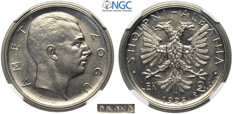 Albania, Ahmet Bey Zogu (1925-1939), Prova 2 Lek 1928, RRRR Pag-817 KM-Pr34, Ni ...
