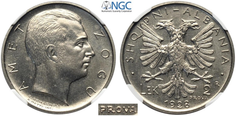 Albania, Ahmet Bey Zogu (1925-1939), Prova 2 Lek 1928, RRRR Pag-818 KM-Pr33, Ni ...