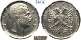 Albania, Ahmet Bey Zogu (1925-1939), Prova 2 Lek 1928, RRRR Pag-818 KM-Pr33, Ni mm 29 g 10,00 in Slab NGC MS64