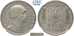Albania, Italian Occupation WWII, Vittorio Emanuele III (1939-1943), Prova Lek 1939, RRRR Pag-409 Ac mm 26,7 g 8,00 in Slab NGC MS65 (Top Pop!)