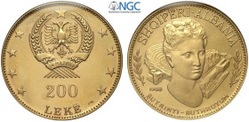 Albania, People's Socialist Republic (1945-1990), 200 Leke 1968 Paris Mint (cornucopia), Low Mintage, RRR KM-missing, Au mm 45 g 39,49. In Slab NGC Pr...