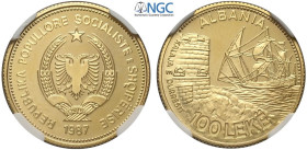 Albania, People's Socialist Republic (1945-1990), 100 Leke 1987, Varesi-194, Au mm 21 g 6,45. Conservazione eccezionale, in Slab NGC PF68 Ultra Cameo