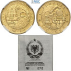 Albania, People's Socialist Republic (1945-1990), 100 Leke 1988, RRR Varesi-195, Au mm 21 g 6,45. With State Bank certificate, in Slab NGC PF66 Ultra ...