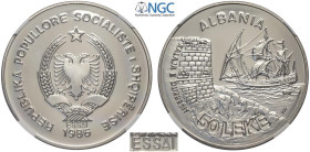 Albania, People's Socialist Republic (1945-1990), Palladium Essai 50 Leke 1986 Seaport of Durazzo, Mintage: 15, RRRR KM-missing, Pd mm 39 g 31,11. Con...