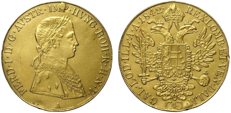 Austria, Ferdinand I (1835-1848), 4 Ducat 1842, Rare Au mm 39,5 g 13,78 restorat...