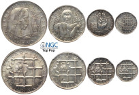 Czechoslovakia, Socialist Republic (1960-1989), Silver Mint Set 1972 (4) " fallen and martyred" Kremnitz. In TOP POP Slab NGC: 10 Ducat Lidice Massacr...