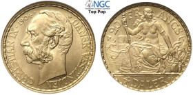Danish West Indies, Christian IX (1863-1906), 20 Francs (4 Daler) 1904, RR Au mm 21 g 6,45 conservazione eccezionale, in Slab NGC MS66 (Top Pop!)