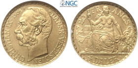 Danish West Indies, Christian IX (1863-1906), 20 Francs (4 Daler) 1905, RR Au mm 21 g 6,45 conservazione eccezionale, in Slab NGC MS66