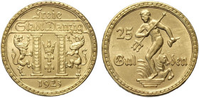 Danzig, Free City, 25 Gulden 1923, RR Au mm 22 slight traces of mounting
