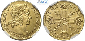 France, Louis XIII (1610-1643), 1/2 Louis d'or 1640-A Paris, Rara Gad-57 Fr-411 KM-103 Au mm 20 g 3,37 in Slab NGC AU58