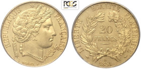 France, Second Republic (1848-1852), 20 Francs 1851 Ceres, Au mm 21 g 6,45 in Slab PCGS MS64
