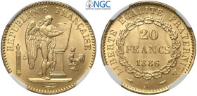 France, Third Republic (1870-1940), 20 Francs 1886, Au mm 21 g 6,45 conservazione eccezionale, in Slab NGC MS65