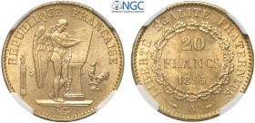 France, Third Republic (1870-1940), 20 Francs 1895, Au mm 21 g 6,45 conservazione eccezionale, in Slab NGC MS65 (second best grade)