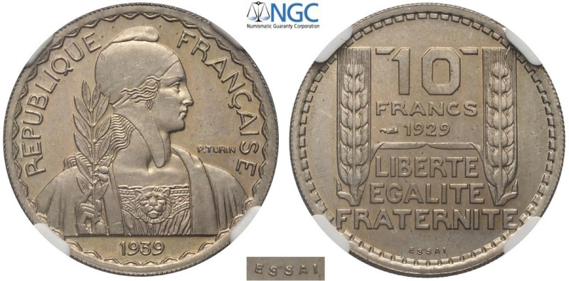 France, Third Republic (1870-1940), Essai 10 Francs 1939, Maz-2606D Ni mm 25 in ...
