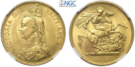 Great Britain, Victoria (1837-1901), 2 Pounds 1887, Au mm 28 g 15,98 in Slab NGC UNC-obv cleaned