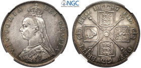Great Britain, Victoria (1837-1901), Double Florin 1887 Roman 1 variety, Ag mm 36 g 22,62 di gran conservazione e patina, In slab NGC MS64