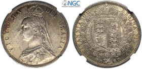 Great Britain, Victoria (1837-1901), 1/2 Crown 1887, Ag mm 32 g 14,14 di gran conservazione e patina, In slab NGC MS64