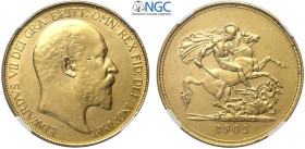 Great Britain, Edward VII (1901-1910), 5 Pounds 1902, Au mm 36 g 39,94 in Slab NGC AU58