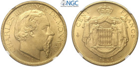 Monaco, Charles III (1856-1889), 100 Francs 1884, Au mm 35 g 32,26 conservazione inusuale per il tipo, in Slab NGC MS63
