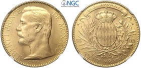 Monaco, Albert I (1889-1922), 100 Francs 1895, Au mm 35 g 32,26 conservazione inusuale per il tipo, in Slab NGC MS63+ (second best grade)
