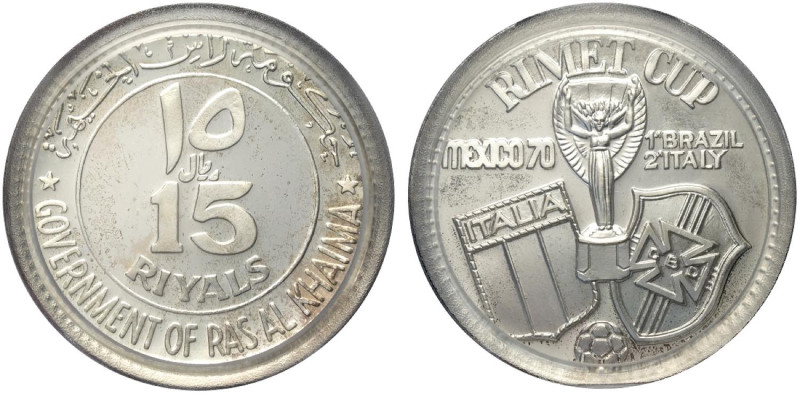 Ras Al-Khaimah, Saqr Bin Muhammad al-Qasimi (1948-), 15 Riyals 1970 Rimet Cup, K...