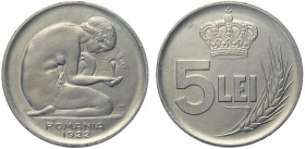 Romania, Ferdinand I (1914-1927), Zinc Pattern 5 Lei 1922-HF, Sch&St-126-, Zn mm 33 g 4,93 q.FDC