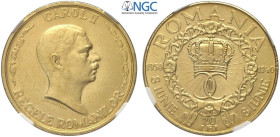 Romania, Carol II (1930-1940), 20 Lei 1940 horizontal date, RR Varesi-589a Fri-20 Au mm 21 g 6,45, in Slab NGC UNC-Obv cleaned