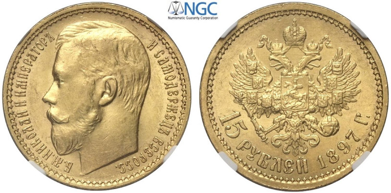 Russia, Nicholas II (1894-1917), 15 Roubles 1897 Narrow rim, Au mm 25 g 12,90 ot...