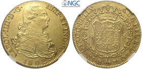 Spain, Carlos IV (1788-1808), 8 Escudos 1802-FA Madrid, Au mm 36 g 27,07 in Slab NGC MS61