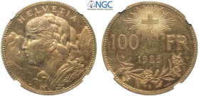 Switzerland, Confederation, Brass Essai 100 Francs 1925, plain edge, HMZ-1224b, Cu mm 35, in Slab NGC SP63