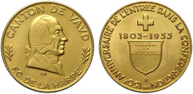 Switzerland Vaud, Gold Medal 1953, Au mm 33 g 26,89 q.FDC