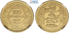 Tunisia, French Protectorate, Ahmad Pasha Bey (1929-1942), 100 Francs 1931, Rare, Mintage: 33, Lec-490 Fri-14, Au mm 22 g 6,55 in Slab NGC MS62