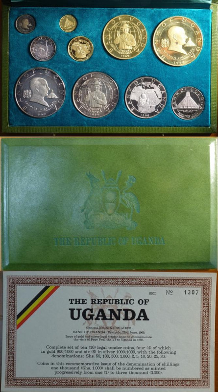 Uganda, Republic, Gold and Silver Proof Set 1969 (10), KM-PS2 Au 900/1000 g 228,...