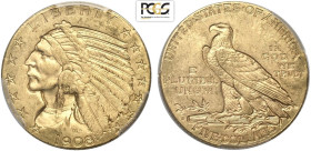 United States of America, 5 Dollars 1908-D Denver, Au mm 21,6 g 8,36 in Slab PCGS MS63