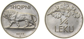 Albania First Republic 1927 R ¼ Leku (Prova) Nickel Rome Mint (50) 4g BU KM Pr17