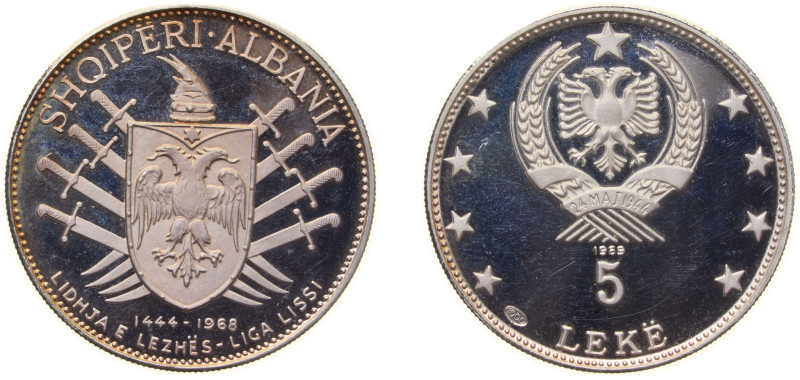 Albania Socialist Republic 1969 5 Lekë (League of Lezhë) Silver (.999) Budapest ...