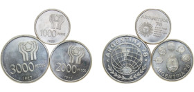 Argentina Federal Republic 1977 1000, 2000, 3000 Pesos (World Football Championship, 3 Lots) Silver (.900) (Ag 900 Cu 100) Santiago Mint BU KM 78-80