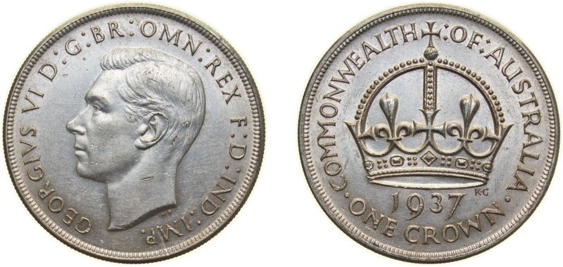 Australia Commonwealth 1937 1 Crown - George VI (Coronation) Silver (.925) Melbo...
