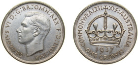 Australia Commonwealth 1937 1 Crown - George VI (Coronation) Silver (.925) Melbourne Mint (1008000) 28.27g AU KM 34 Schön 28