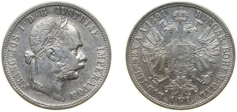 Austria Austro-Hungarian Empire 1891 1 Florin - Franz Joseph I Silver (.900) Vie...