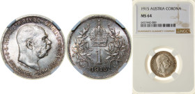 Austria Austro-Hungarian Empire 1915 1 Corona - Franz Joseph I Silver (.835) Vienna Mint (23000134) 5g NGC MS 64 KM 2820 Schön 19
