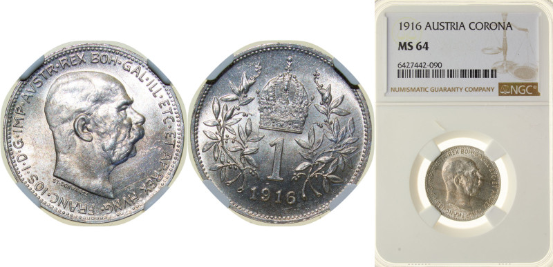 Austria Austro-Hungarian Empire 1916 1 Corona - Franz Joseph I Silver (.835) Vie...
