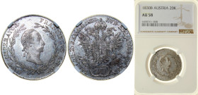 Austria Empire 1830 B 20 Kreuzer - Franz I Silver (.583) Kremnica / Körmöcbánya / Kremnitz Mint (2348000) 6.68g NGC AU 58 KM 2145 Schön 64 Adamo C34...